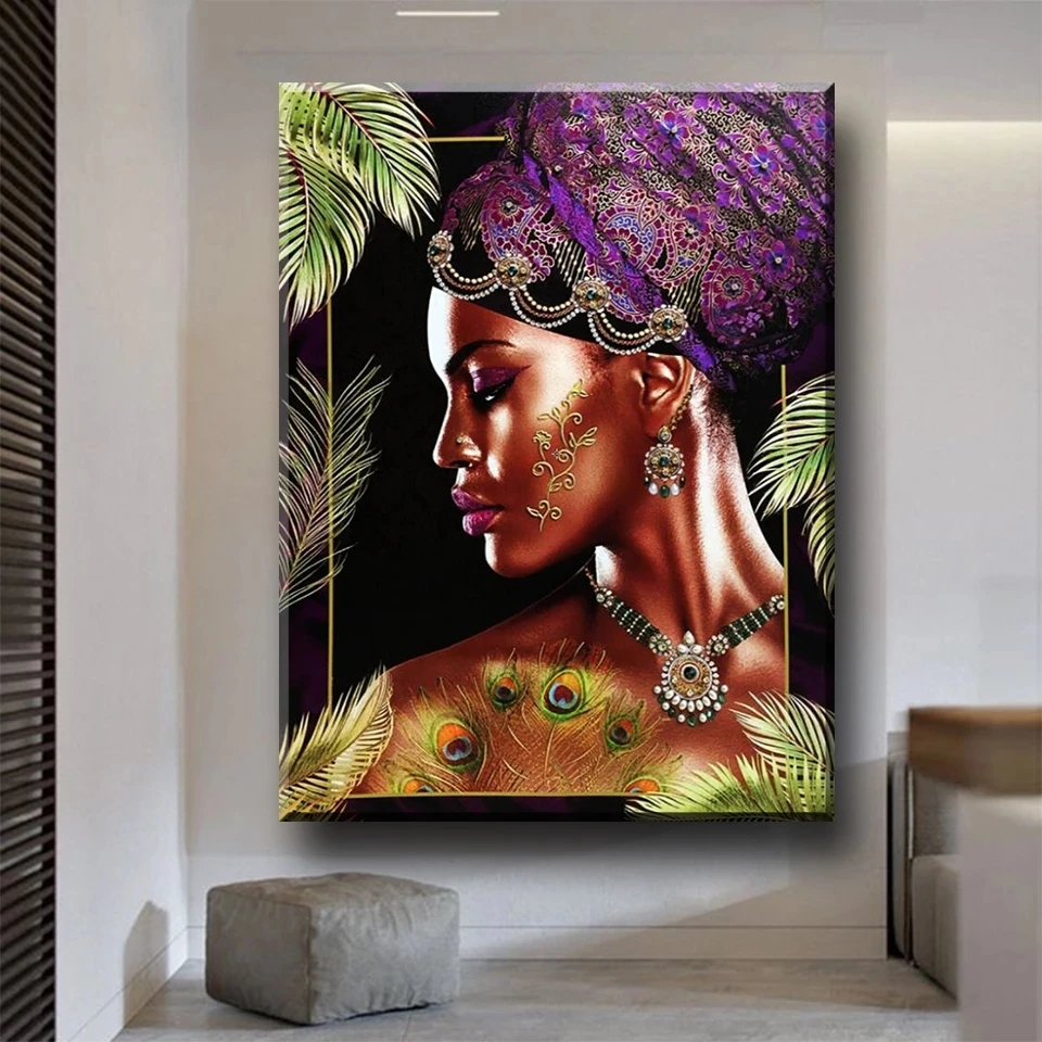 

DIY 5D African Black Woman Portrait Art Embroidery Diamond Painting Mosaic Cross Stitch Kits Rhinestone Handmade Home Decor