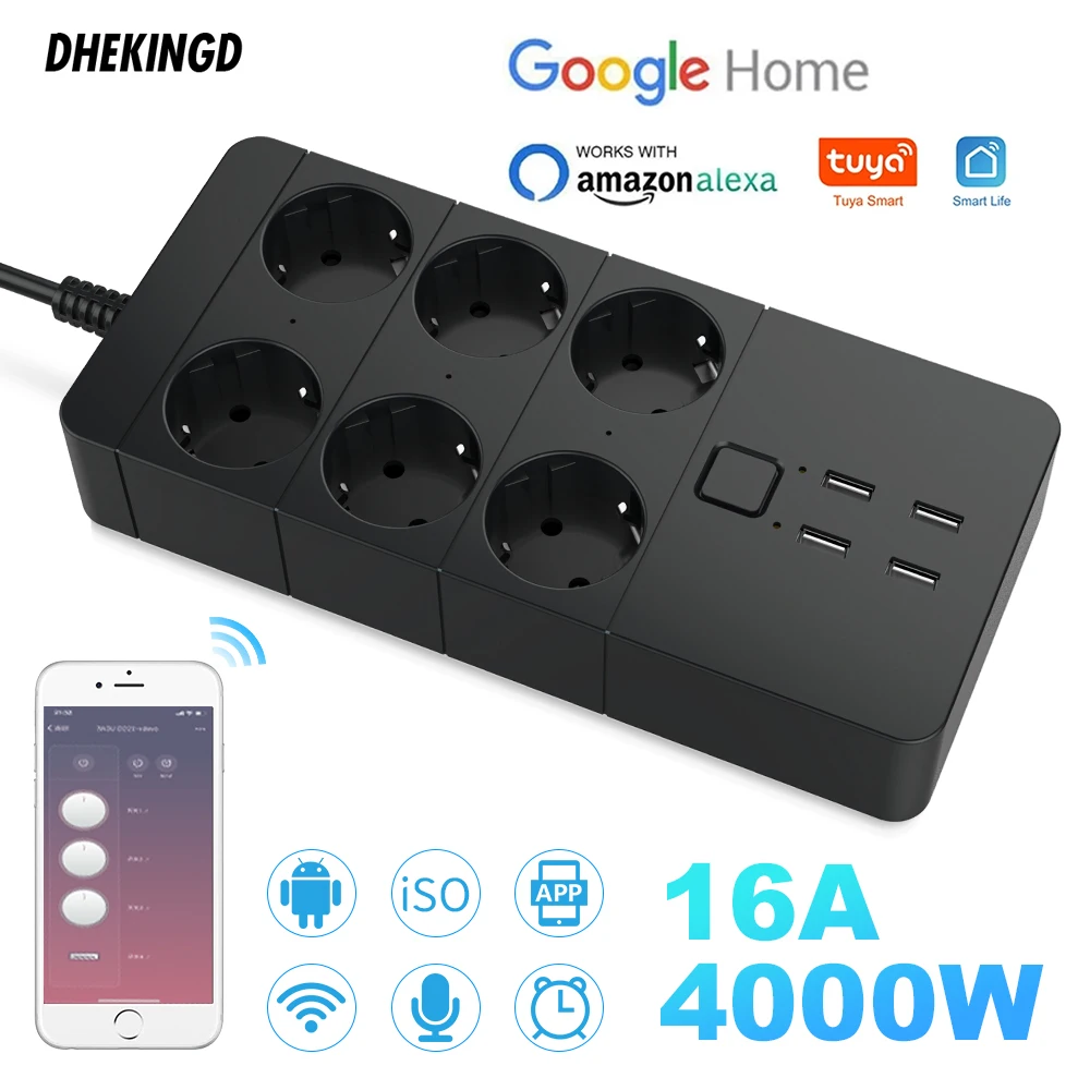 Smart Wifi Power Strip 4/6 EU 4USB Outlets Plug 5V3.1A Charging Port Timing Bluetooth Control with Alexa GoogleHome Assistant