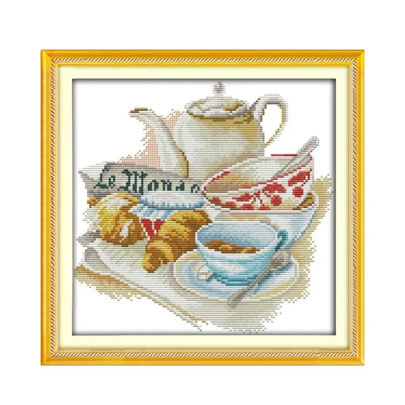 

Quietly elegant tea setcross stitch kit 14ct11ct count print canvas hand sew cross-stitching embroidery DIY handmade needlework