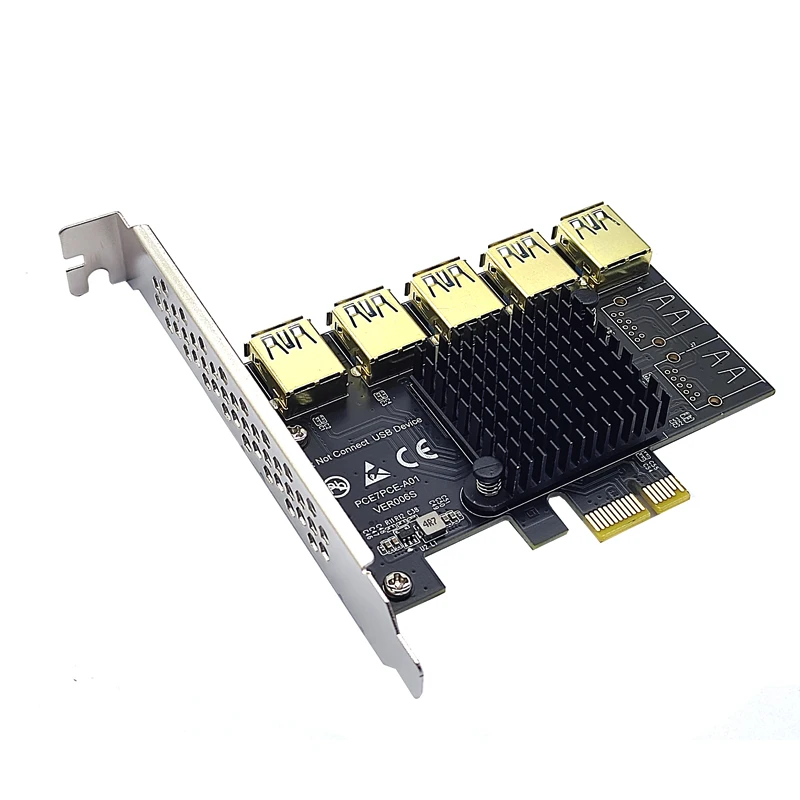 PCIE 1 to 5 Riser Adapter PCIE X1 to USB 3.0 Multiplier PCI Express Riser Card For Graphic Card Bitcoin Miner Mining Add On Card