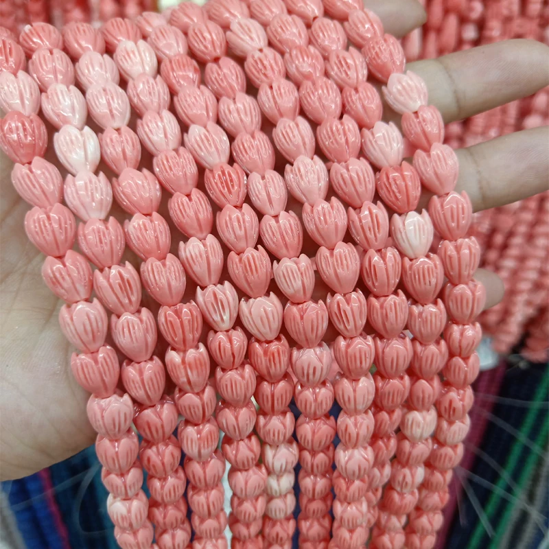 20 szt. 8x11mm Syntetyczne Różowe Koraliki Koraliowe DIY Luźne Koraliki Dystansowe w Kształcie Kwiatu Tulipana do Wyrobu Biżuterii Bransoletki Naszyjniki Zawieszki Prezenty