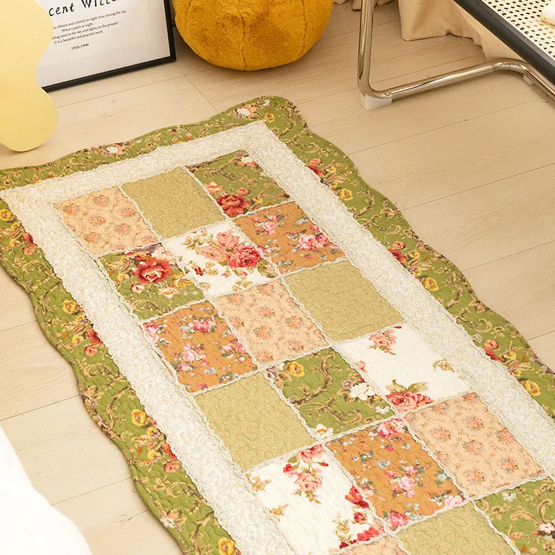 Cotton Carpet for Living Room Hand Patchwork Quilted Bedroom Kids Room Rugs Non Slip Floor Mat Kids Crawling Carpet Machine Wash