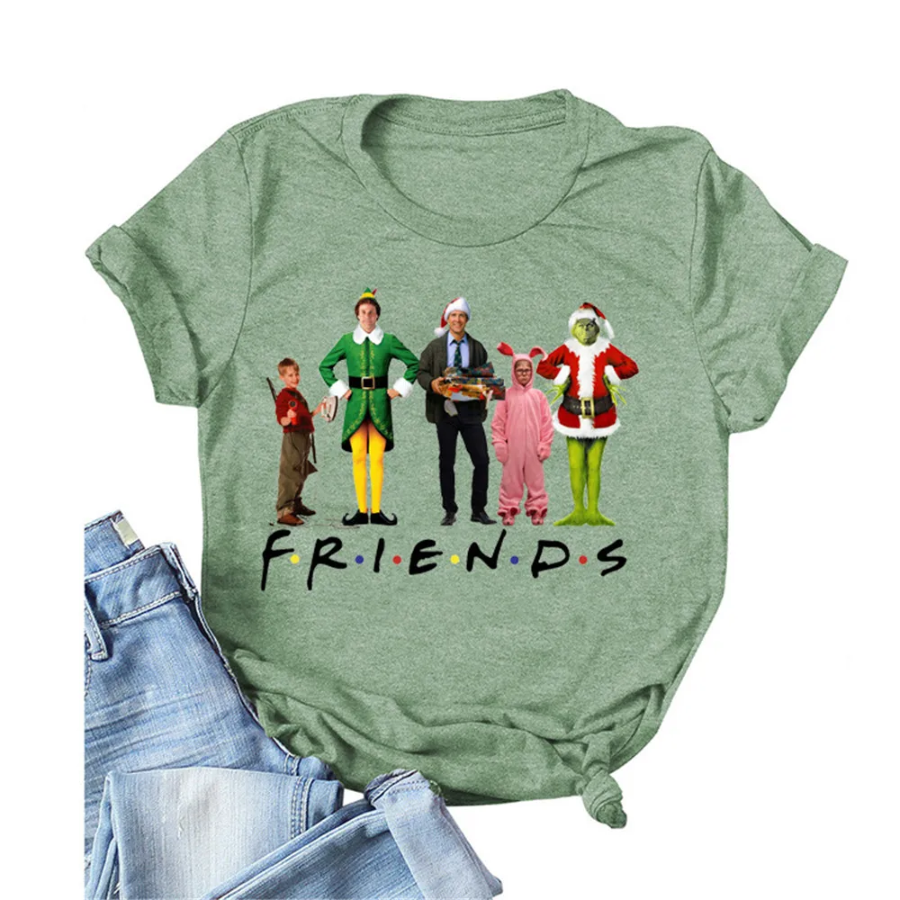 Friends Print Christmas T Shirt Women O-neck Short Sleeve Summer Tshirts Novelty  Graphic Tees 2020 Clothes Aesthetic Tops