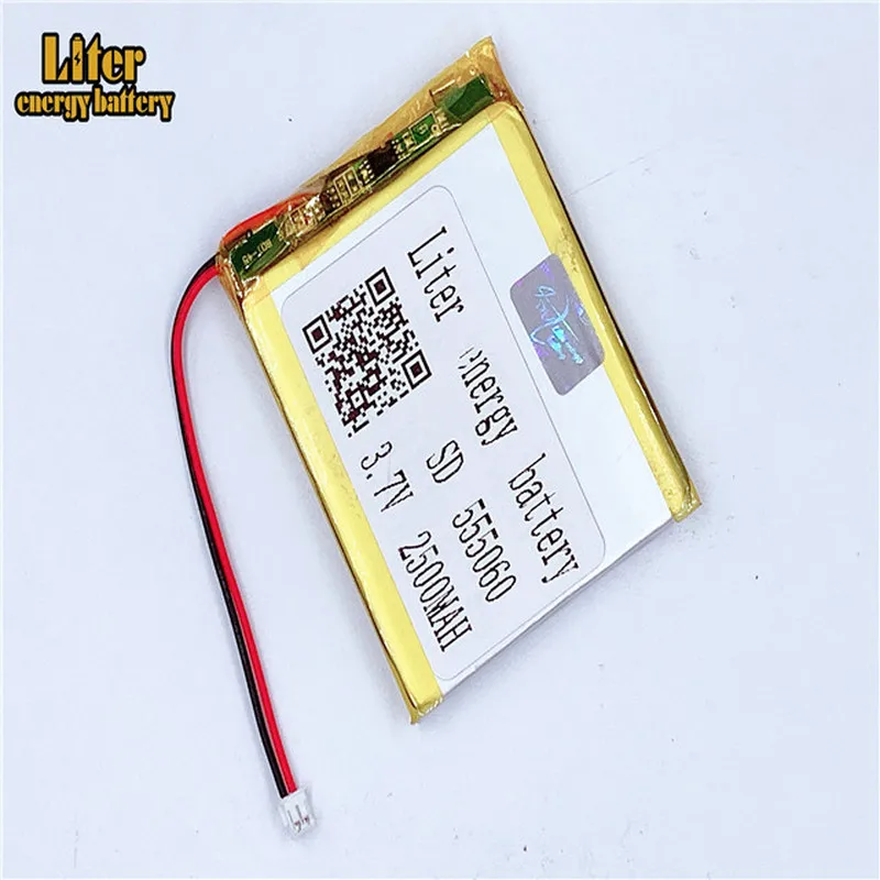 1.5MM 2pin connector 555060 2500mah 3.7V e-books GPS PDA Car recorder Li-polymer battery LiPo battery