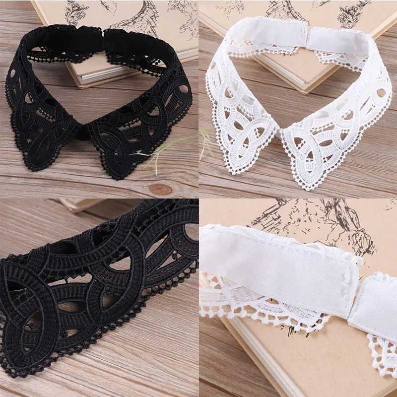 Black/white Women Fake Collar Party Blouse Lace Hollow Detachable Fake Collar Lace Hollow Out Embroidery Dresses Print Patches