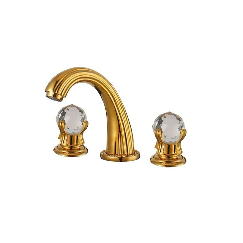 Crystal handle golden  3 hole basin faucet European classical golden split faucet solid brass 3 piece set basin faucet