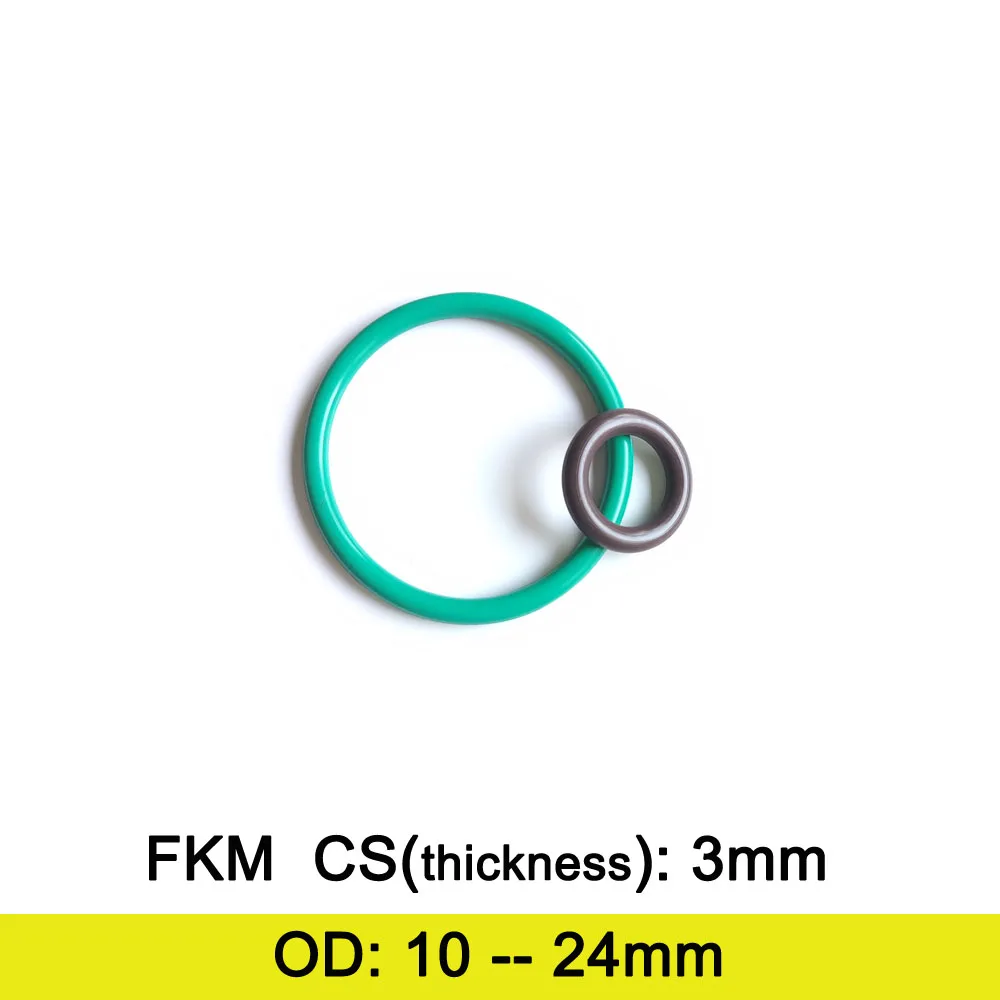 FKM Rubber O Rings Gasket C/S 3mm Thickness OD 10/11/12/13/14/15/16/17/18/19/20/21/22/23/24mm Fluolrine Rubber Seal  Ring Washer