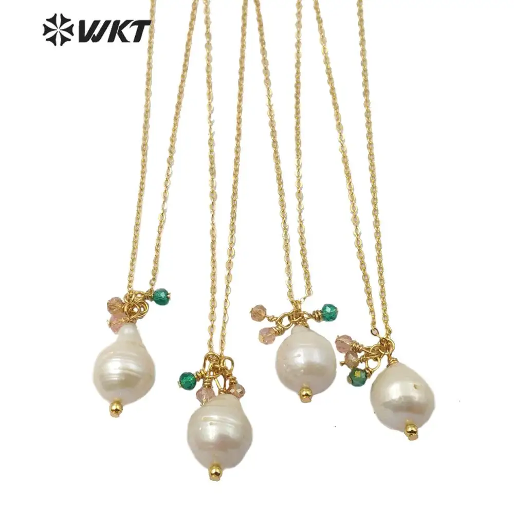 

WT-JN108 Gorgeous natural freshwater baroque pearl necklace with gold electroplated drop baroque pearl charm necklace as gift