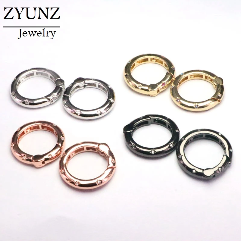 

4PCS, CZ Micro Pave Round Shape Carabiner Clasp with Easy Open Spring, Circle Spring Snap Clasp