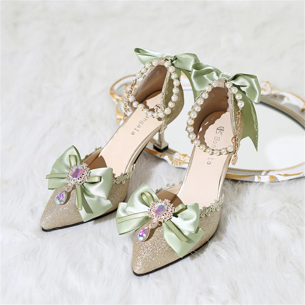 French Lady Shoes Elegant Princess Tea Party Cosplay Lolita Shoes Victoria Palace Bowknot Pointed Sandals High Heel Lolita