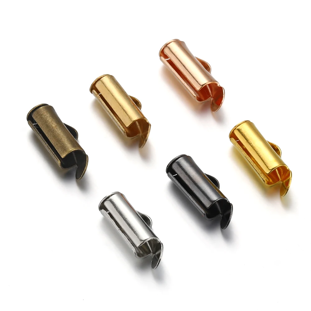 50pcs Metal Crimp End Caps Slider Clasp Buckles Tubes Findings for Jewelry Making Diy Bracelet Connectors Accessories Supplies