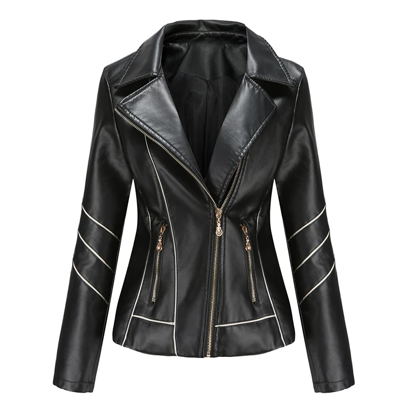 Manteau court Slim en cuir PU pour femmes, veste de moto avec fermeture éclair, mode printemps automne