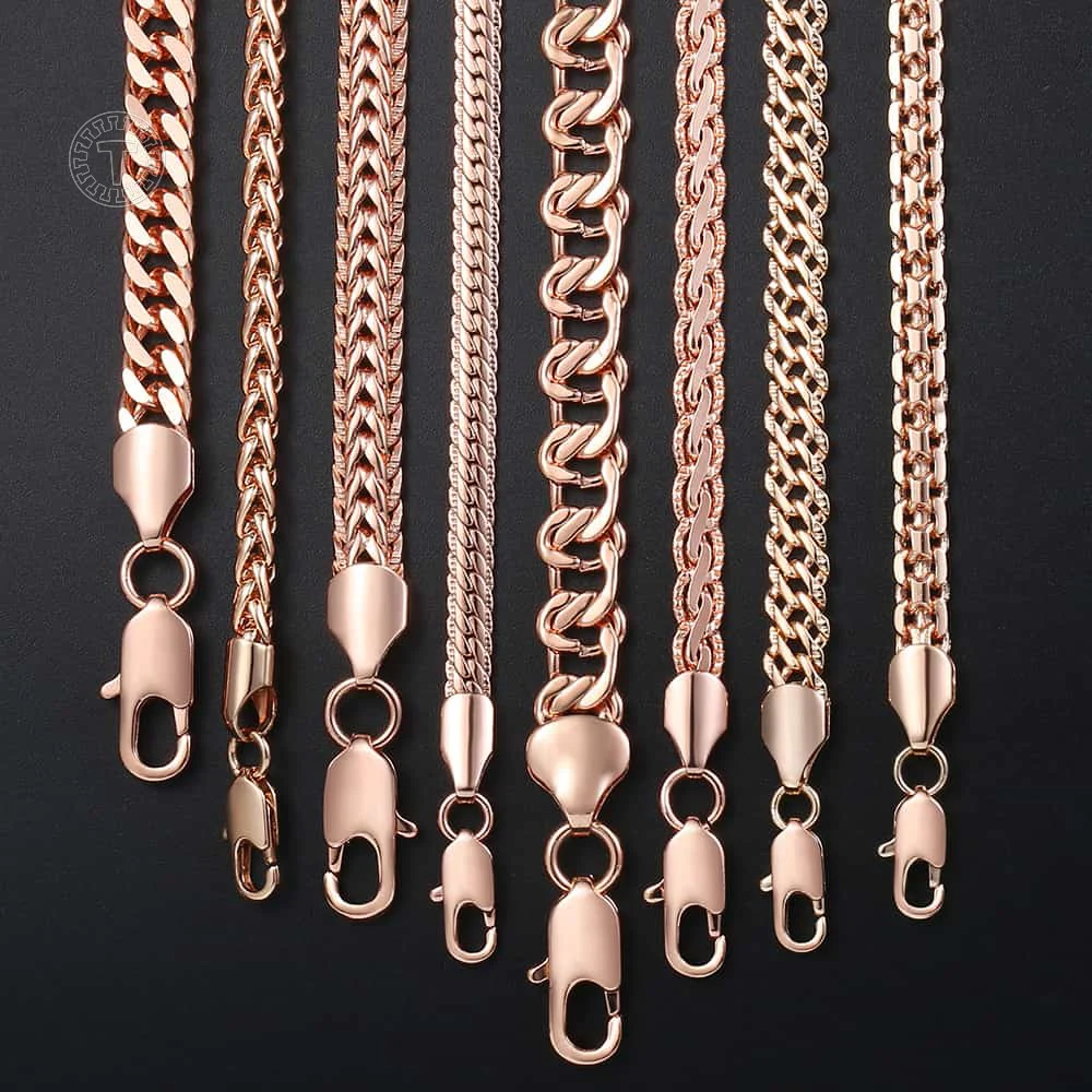 Fanshion 585 Rose Gold Color Necklace Curb Weaving Snail Link Chain for Men Women Classic Jewelry Gifts Hot Sale GNN1A