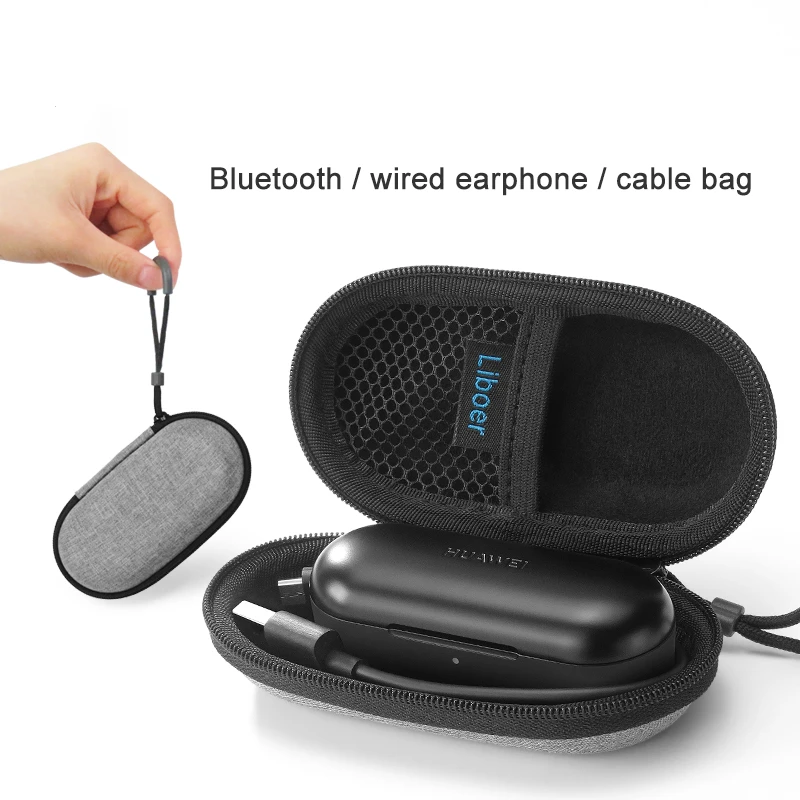 Bolsa de auriculares Portátil con Bluetooth y Cable, estuche de almacenamiento protector con cremallera, organizador de cables Usb, caja de auriculares con cuerda de mano