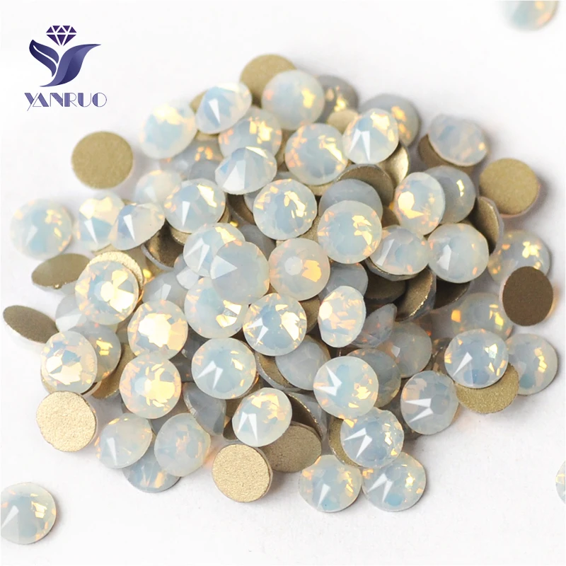 YANRUO 2088NoHF All Sizes White Opal Flatback Rhinestones Cold Fixation Non Hotfix Strass Crystal DIY Glue On Nails