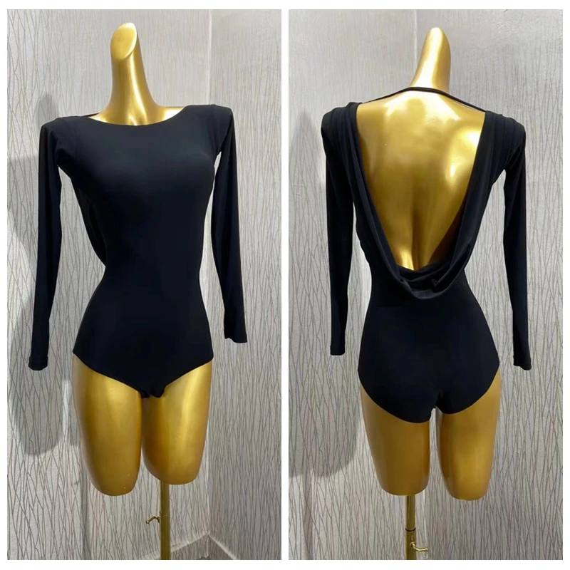 Vestido bailarina de manga comprida feminino, Fato de corpo feminino, Roupa de treino, Performance Sexy, Training Onesies, Personalizado adulto, Novo, Dança latina