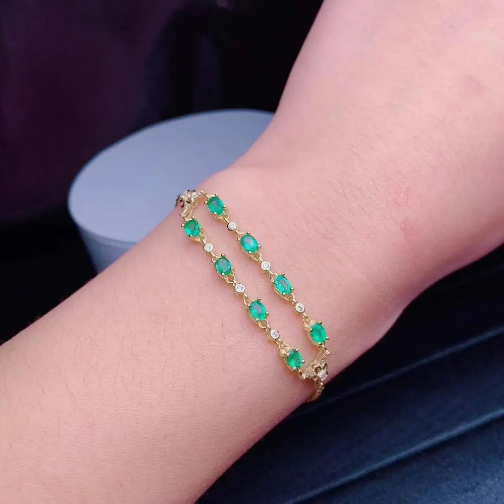 KJJEAXCMY fine jewelry 925 sterling silver inlaid Natural emerald ladies cute hand bracelet fashion support detection exquisite