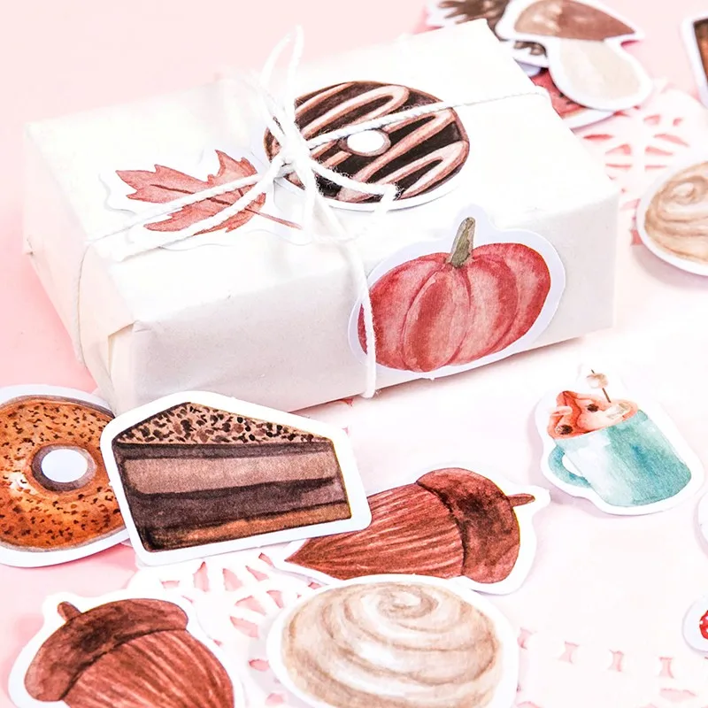 

40Packs wholesale Boxed Stickers Decorative Stationery Stickers Scrapbooking Diary Album Food mushroom cake donut pumpkin 4CM