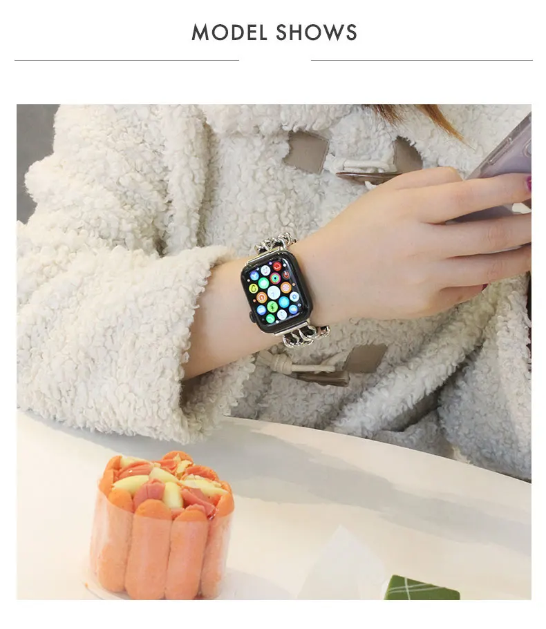 Small fragrance strap for Apple Watch 7 6 5 4 40mm 44mm Stainless Steel Chain With Leather Bracelet Strap for iwatch 3 38mm 42mm