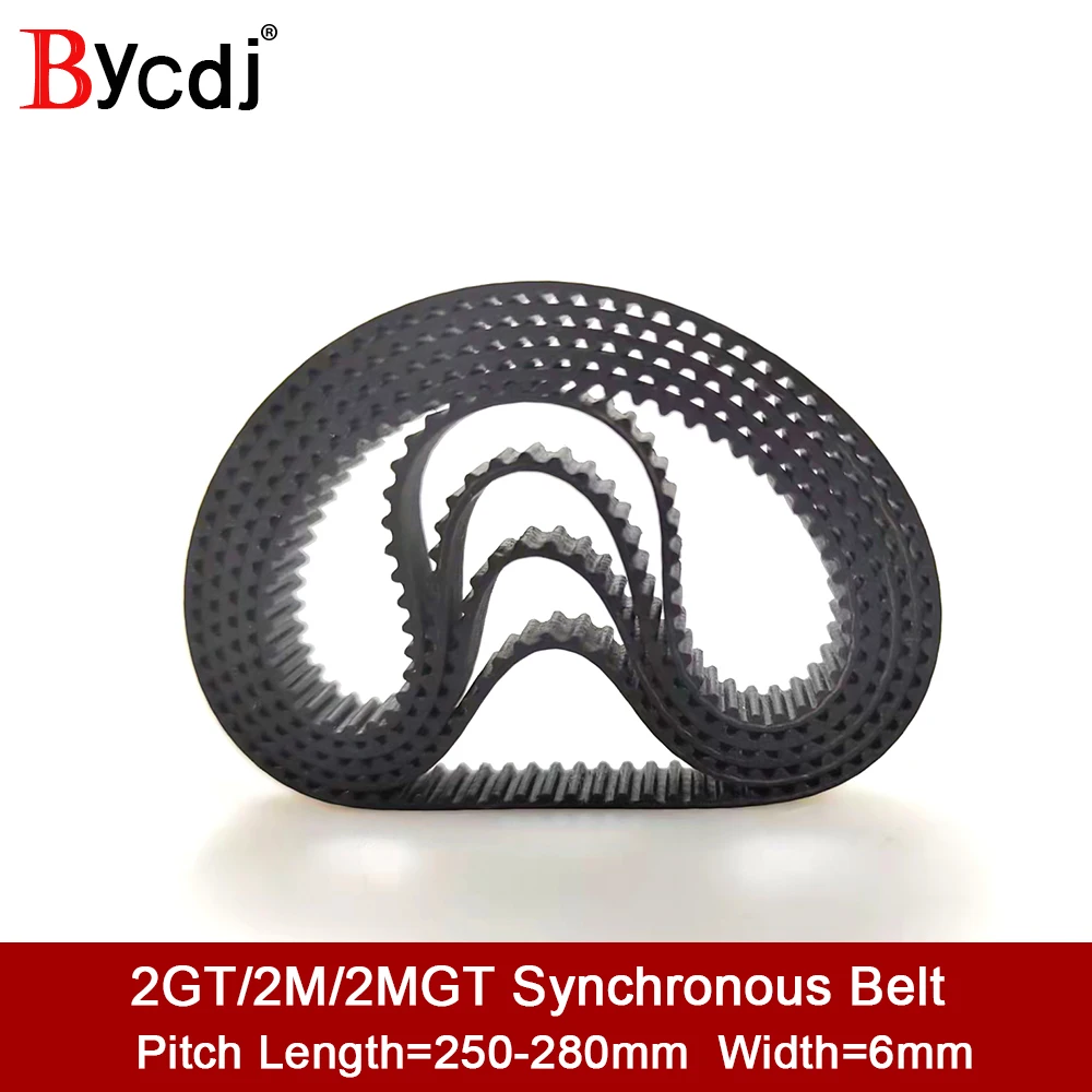 GT2 Closed Loop Timing Belt Rubber 250/252/258/260/264/268/270/274/278/280mm width 6mm suitably GT2 pulley for 3d printer parts