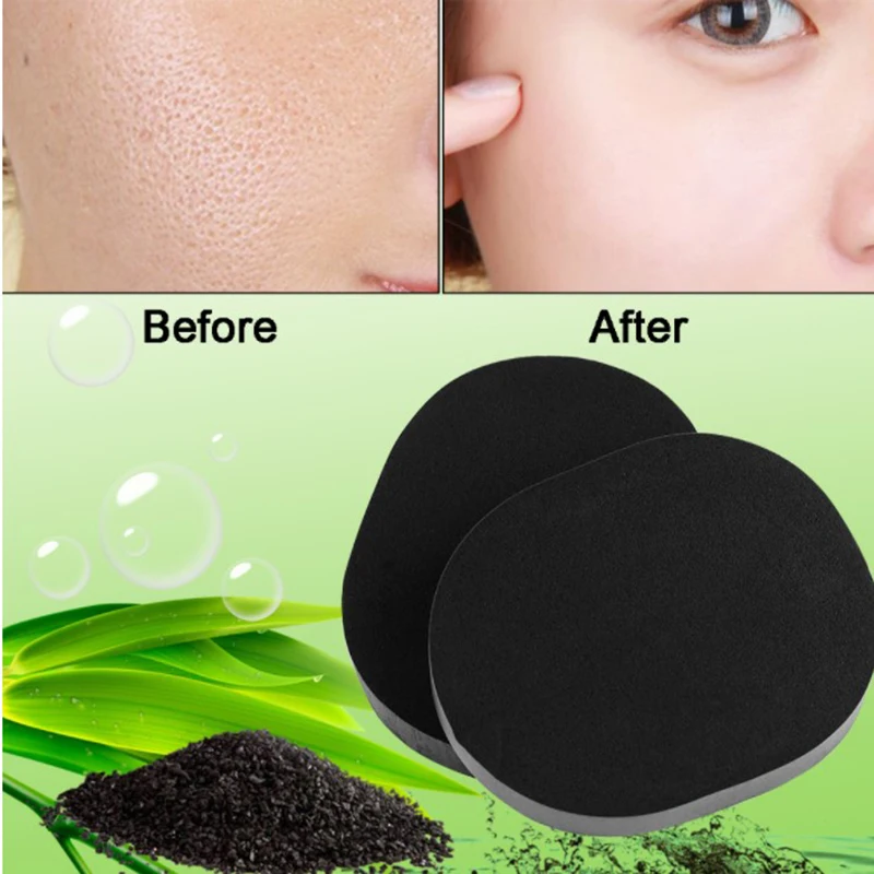 Black Bamboo Charcoal Face Clean Sponge Wood Fiber Face Wash Makeup Puff