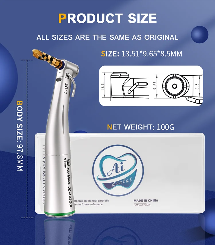 AI-X-SG20L Dental Implant Low Speed Contra Angle 20:1 Outer Water Spray Handpiece Supply for CA Burs