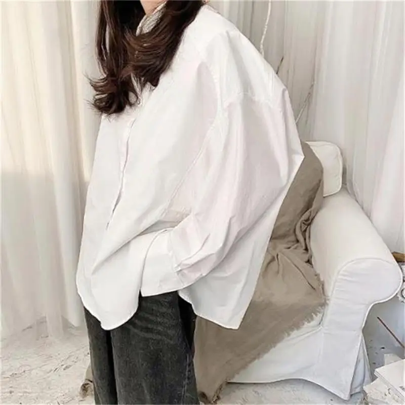 

Ladies Long Sleeve Shirt Spring And Autumn New Classic Korean Casual Simple Pure Color Loose Large Size Long Sleeve Shirt