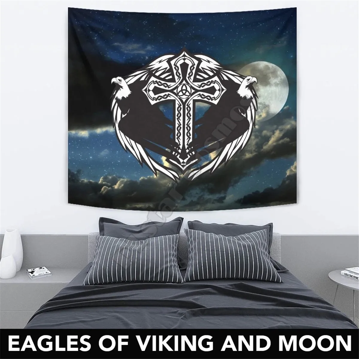 

Viking Style Tapestry Eagles Of Viking Style And Moon 3D Print Wall Tapestry Rectangular Home Decor Wall Hanging Home Decoration