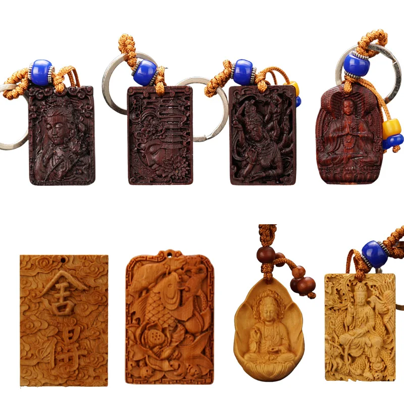 Enlightened Buddha Keychain, Wooden Sculpture Key Accessories, Spiritual Gift