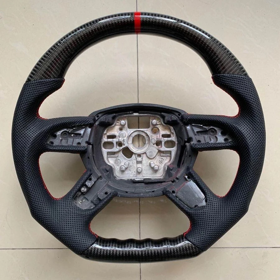 

Sporty Carbon Fiber Steering Wheel For Audi A3 A4 A5 A6 A7 Q3 Q5 Q7 Fully Perforated Steering Wheel Flat Bottom Steering Wheel