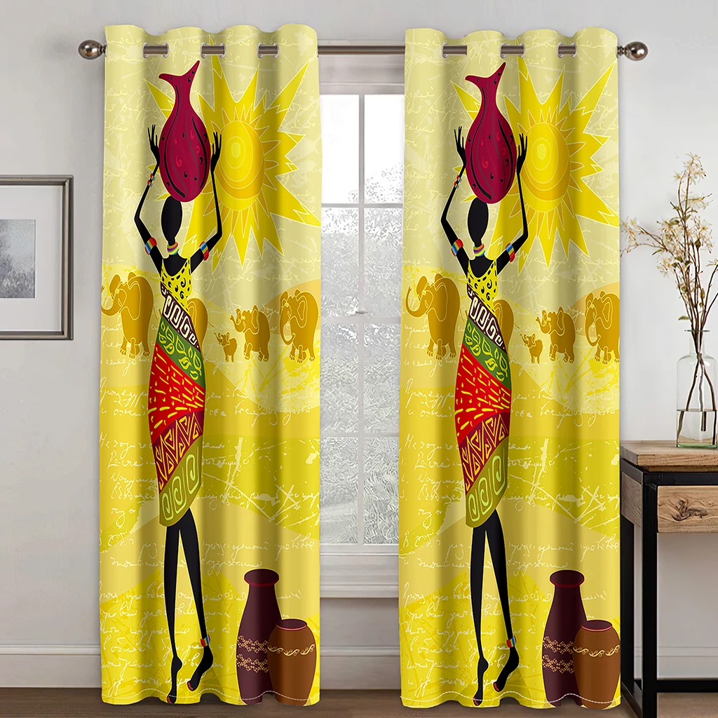 Indian Woman Blackout Curtain for Bedroom Window Curtain Living Room Indian Style Drapes Decor(2Panels)カーテン Cotinas De Sala