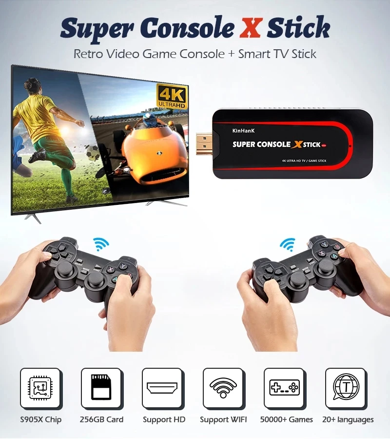 

Super Console X 4K Game Stick Mini Video Game Console TV Box Function Built in 50000+ Games for PSP/PS1/N64/SNES/NDS