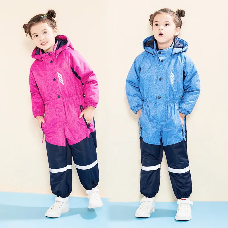 

Children's Siamese Ski Suit Outdoor Jacket Siamese Cotton Jacket Waterproof and Windproof Thicken Warm Boys and Girls