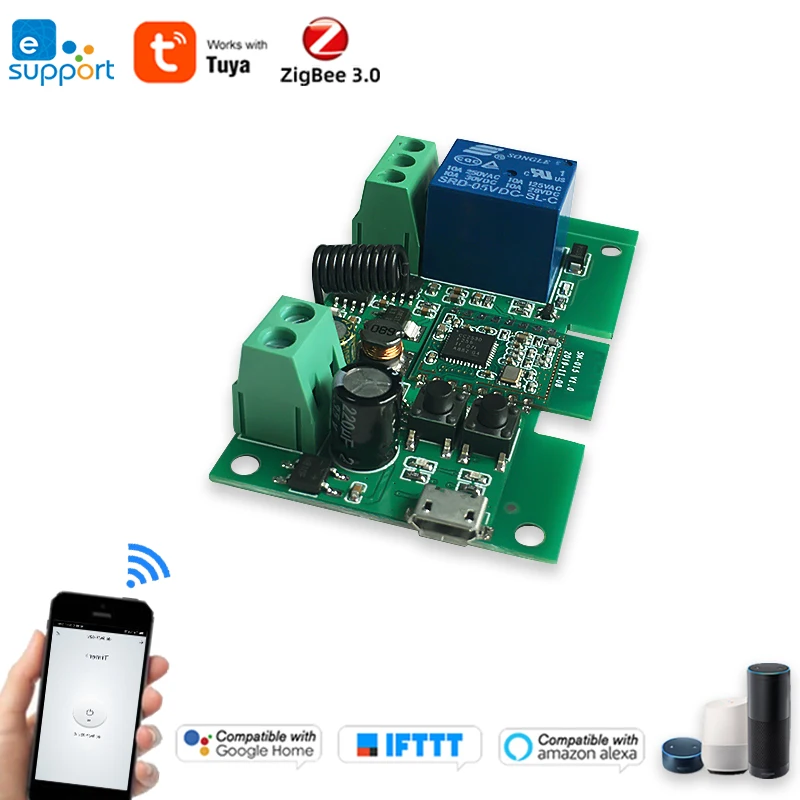 Zigbee-Módulo de interruptor inteligente eWeLink Tuya, 1 canal DC 12V 24 32V, Relé de Pulso por 2MQTT Gateway Samsung SmartThings, Control RF