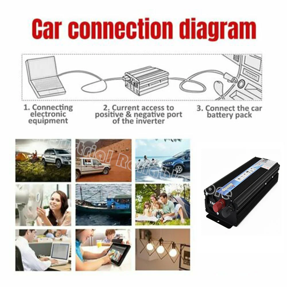 Imagem -02 - Peak Car Vehicle Power Inverter dc 12v 24v para ac 110v 220v Converter Usb us Soquete Univerial Soquete Perfeito para tv Dvd 2000w