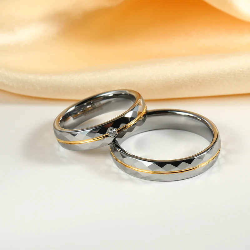 Trendy 4mm/5mm Tungsten Rings For Women Men Couples Wedding Band High Polished Inlay Shiny Stone For Engagement Rings