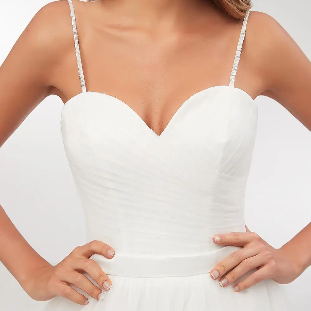 Cinghie per Spaghetti semplici abito da sposa da spiaggia cintura abiti da sposa a cuore in Tulle informali taglie forti Vestido De Noiva