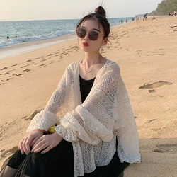 Women Lace Kimono Cardigan Summer Holiday Beach Long Boho Cardigan Korean Sweet Ladies Girls Long Sleeve Beige Lace Shirts Tops