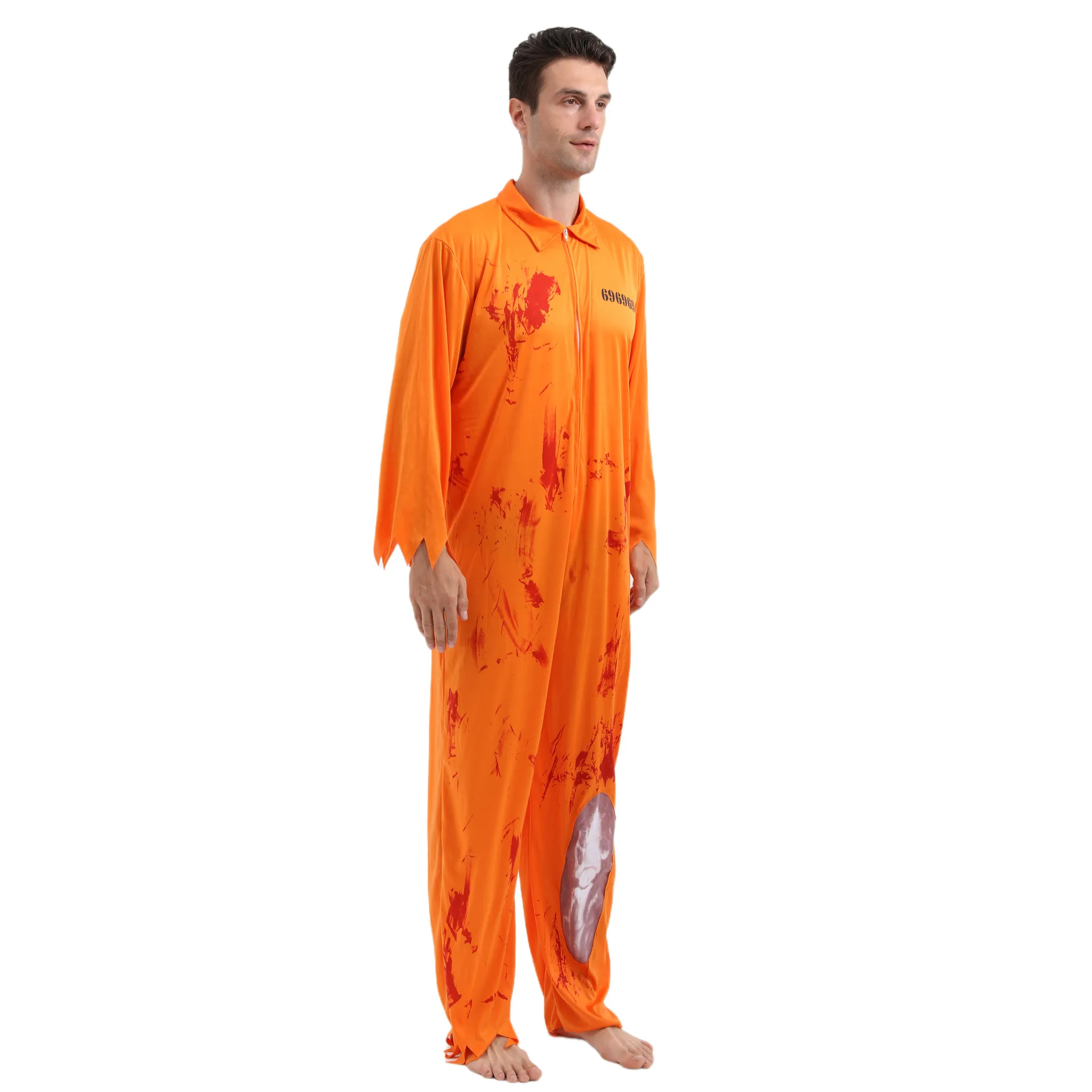 Costume da prigioniera di Zombie per adulti Costume da Halloween spaventoso per uomo morto sanguinante Costume da Halloween giallo vestito operato