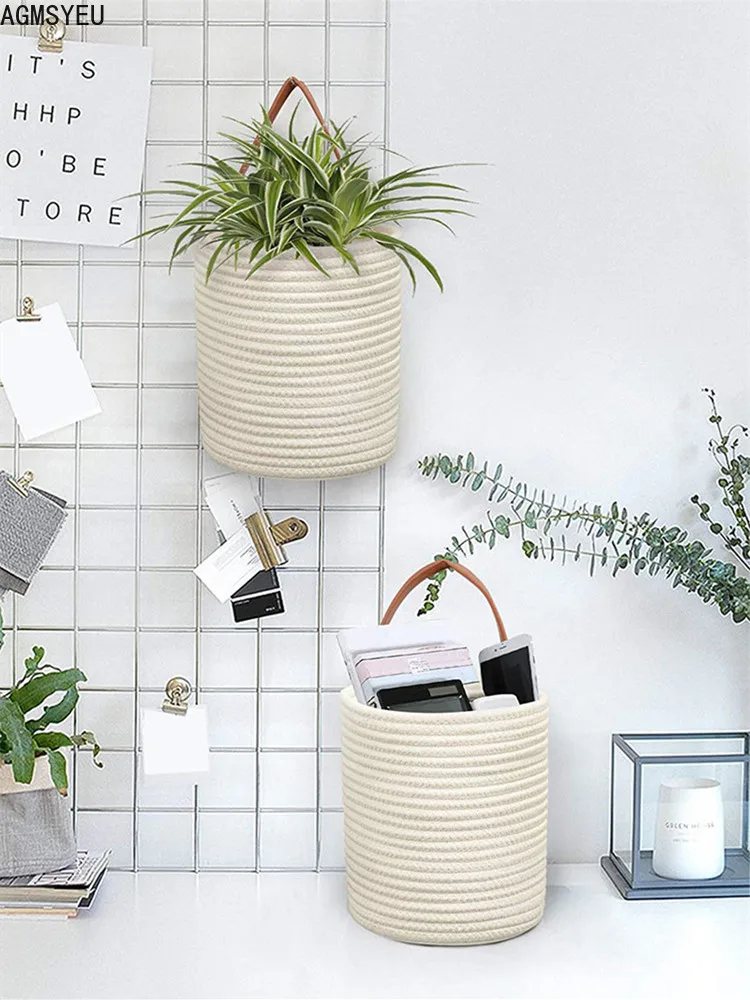 

simple wall-mounted plant hanging basket imitation rattan flower pot woven basket handmade artificial flower potted plant