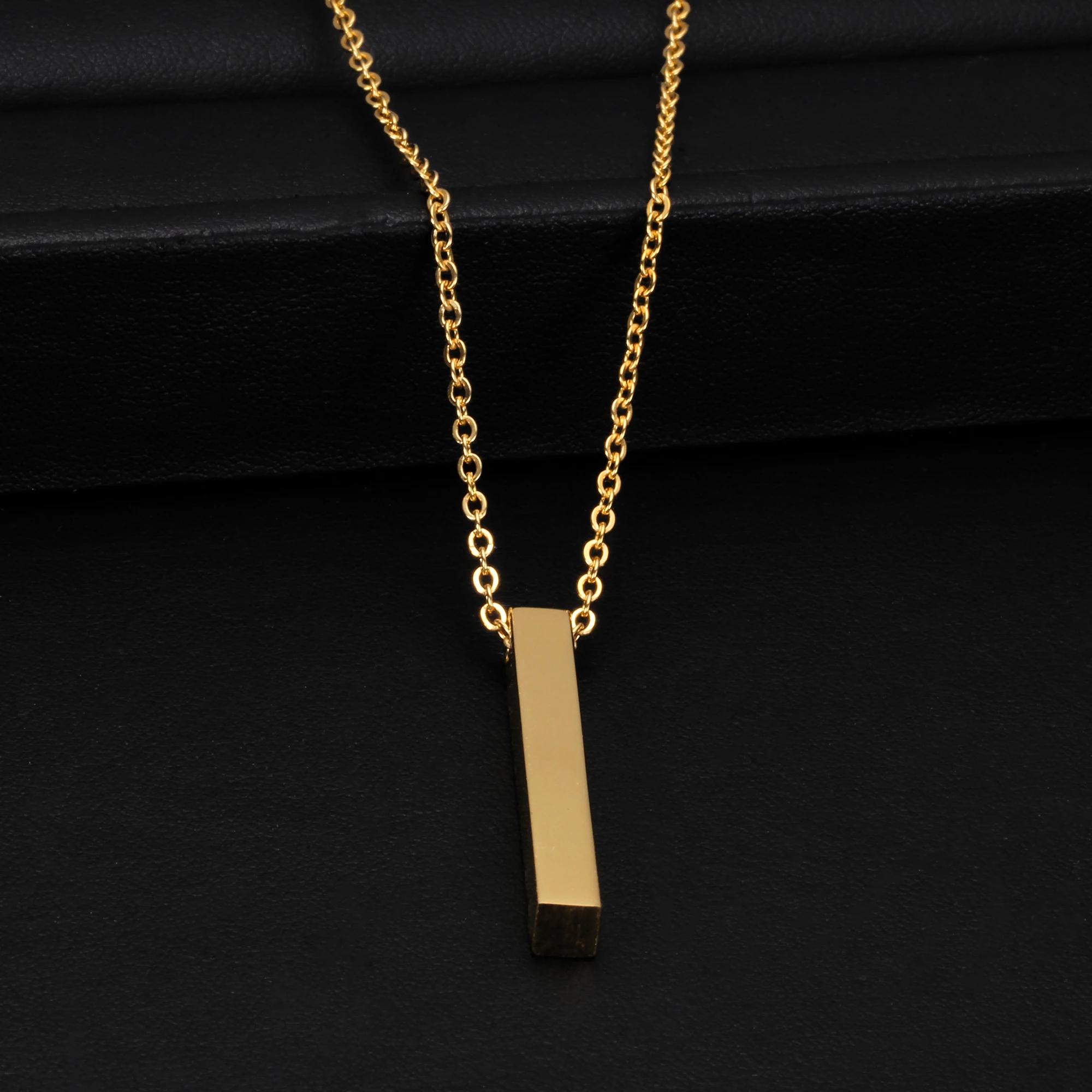 Silver/Gold Stainless Steel Four Sides Engraving Name Square Pendant Couple Necklaces  For Women Men
