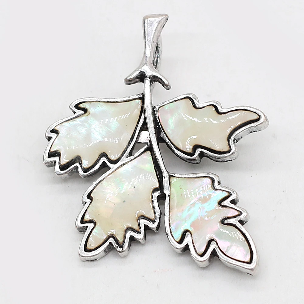 New Natural Alloy Mother of Pearl Abalone Shell Brooch Leaf Shape Charms Pins Unisex Jewelry Gift DIY Pendant Necklace Brooches
