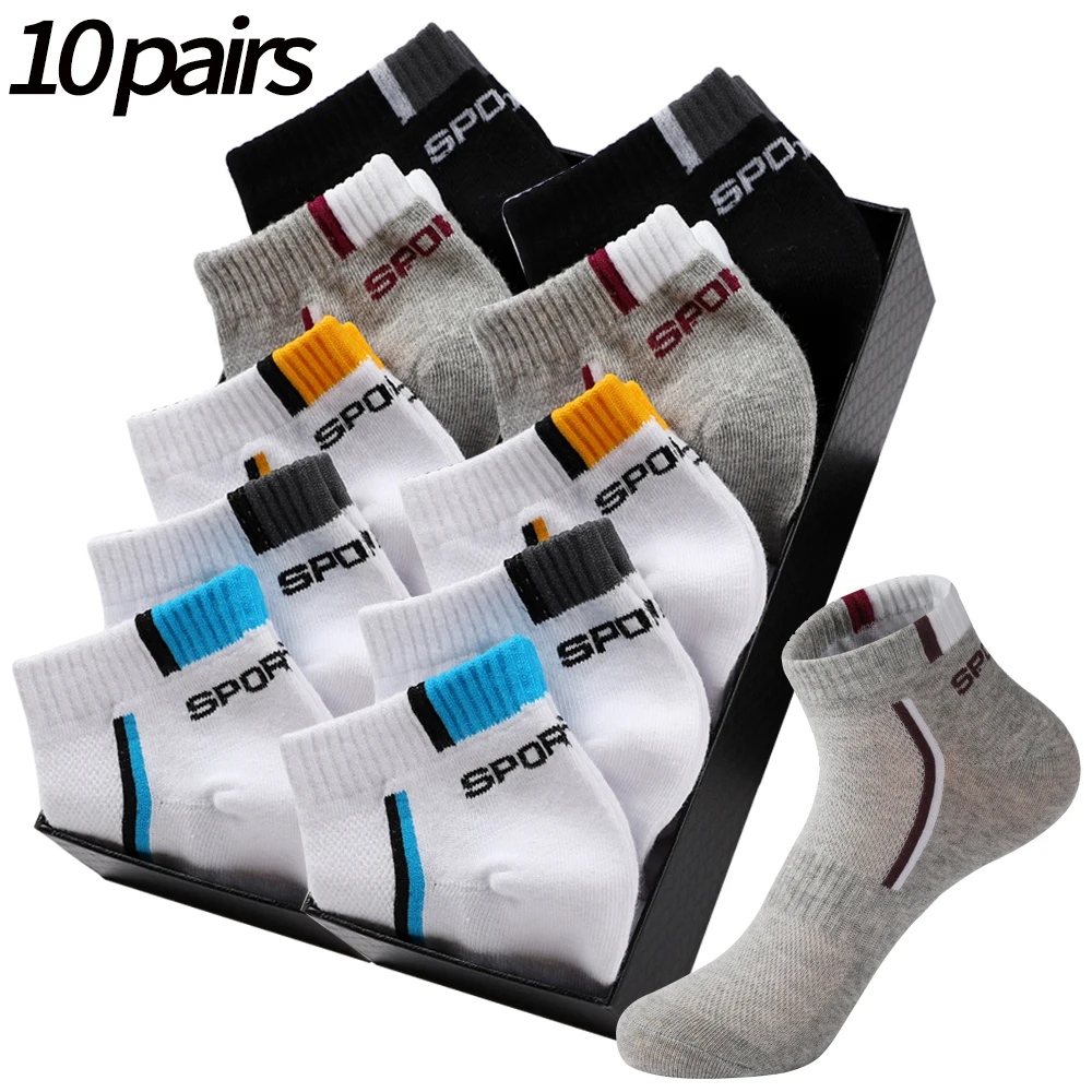 10 Pair Men Ankle Socks Breathable Cotton Sports Socks Mesh Casual Athletic Summer Thin Cut Short Sokken Black And White Socks