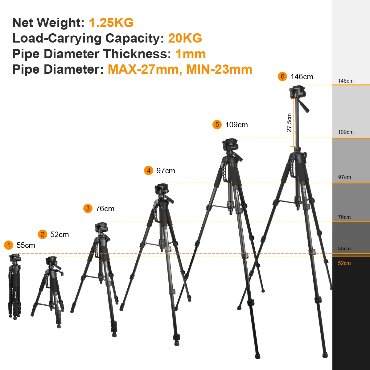 Huepar TPD14A 1.46M Adjustable Laser Level Tripod Adjustable Height Bracket For Self leveling with 1/4' Adapter 3 Ways Swivel