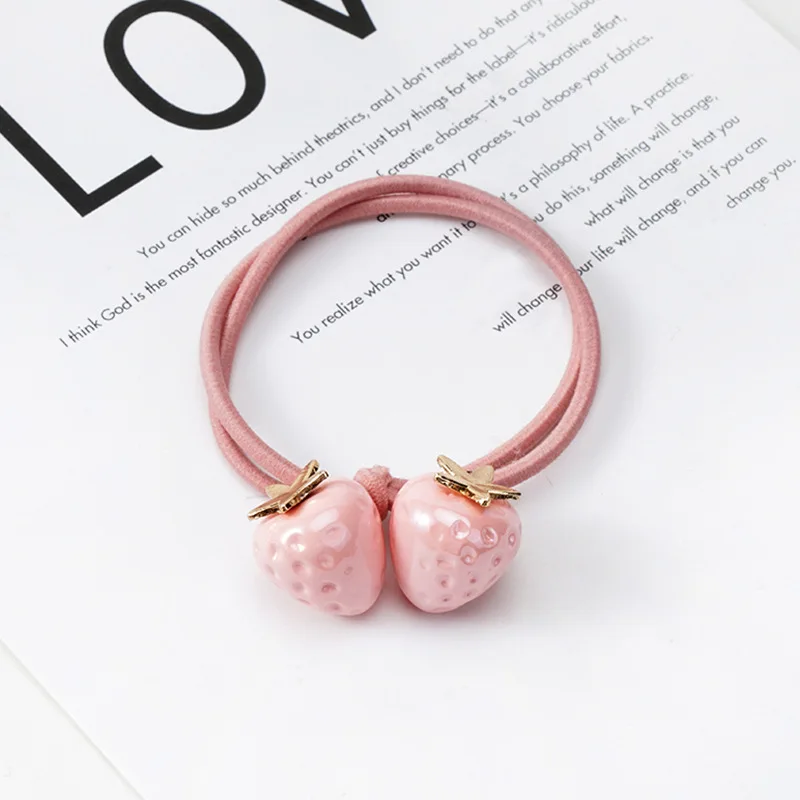 Pink Elastic Hair Bands Cute Rabbit Round Beads Heart Strawberry Rubber Band For Baby Girls Children Women Hair Accessories Gift