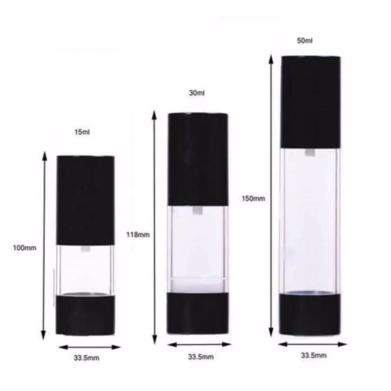 1Pc Clear Draagbare Airless Fles Black Cap Cosmetische Behandeling Pomp Vloeibare Shampoo Make Container Hervulbare Flessen 15/30/50