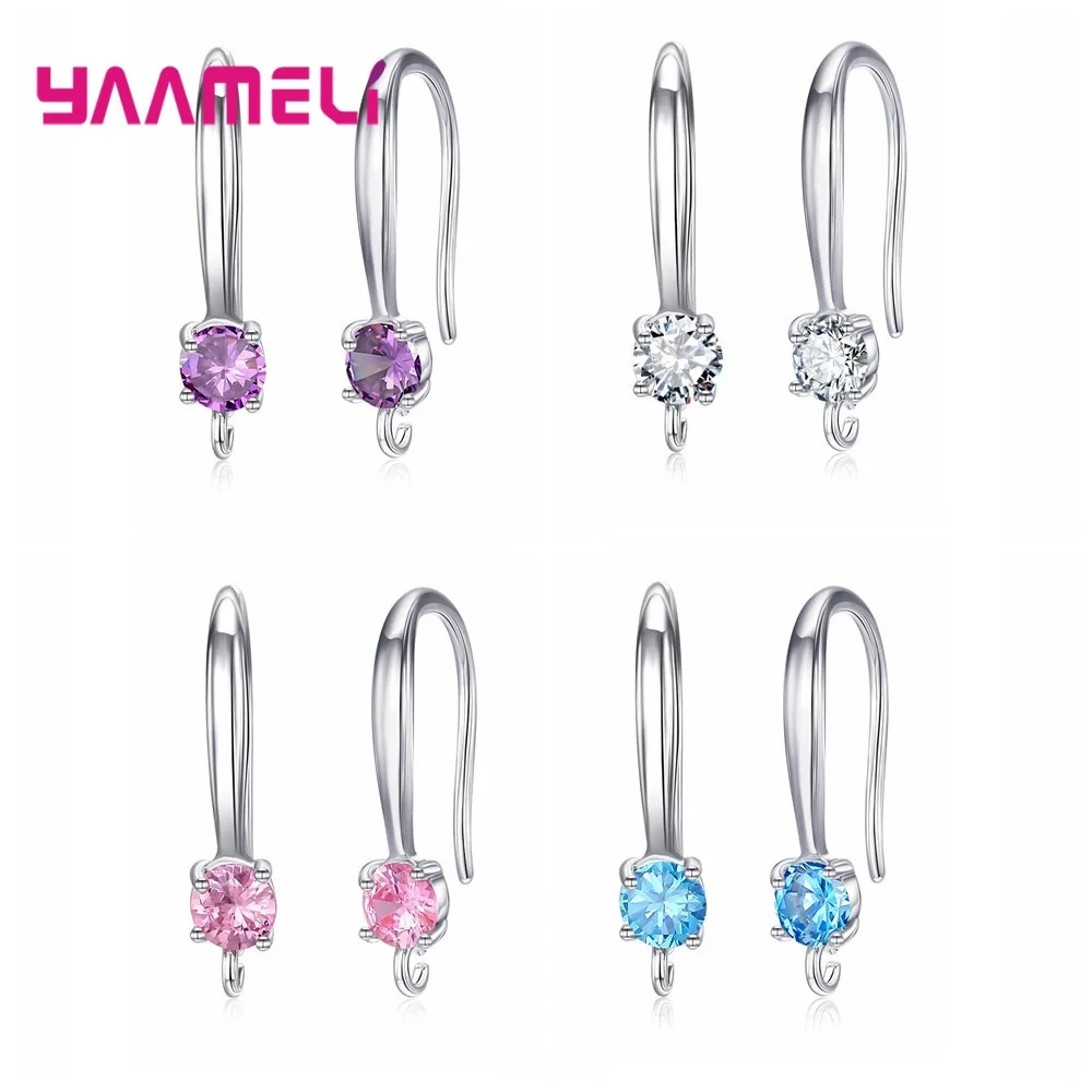 New Arrival 925 Sterling Silver S925 Stamp Hook Earrings White Pink Blue Purple Cubic Zircon Ear Jewelry Accessories Findings