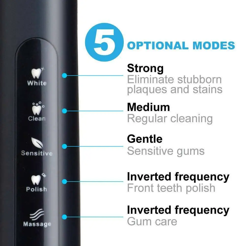 Fairywill Electric Sonic Toothbrush FW-507 Rechargeable USB Charge Waterproof Electronic Tooth 8 Brushes Replacement Heads Adult