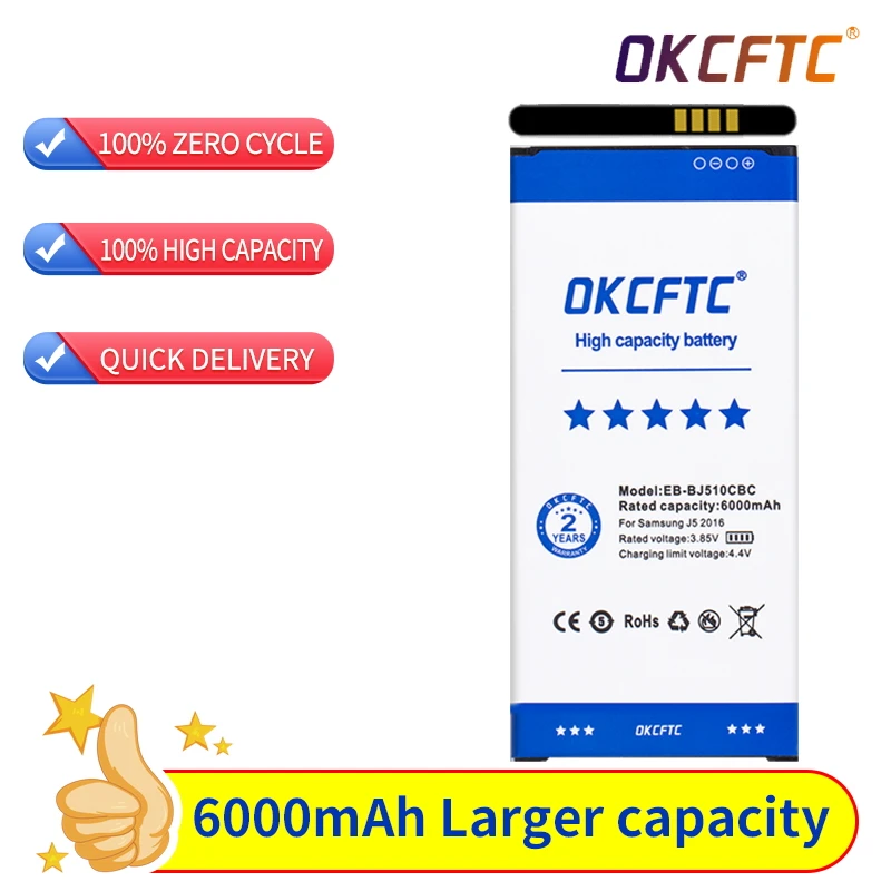 Original Phone Battery EB-BJ510CBC EB-BJ510CBE For Samsung GALAXY J5 2016 SM-J510 j5109 j5108 J5 Battery 6000mAh