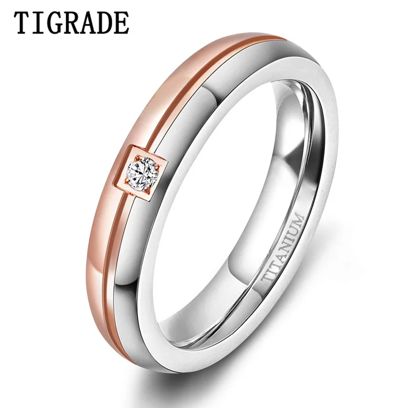 Tigrade Titanium Rings for Women 4mm Couple Engagement Wedding Bands Man CZ Inlaid Size 5 to Size 12 Custom Engraving For Lover